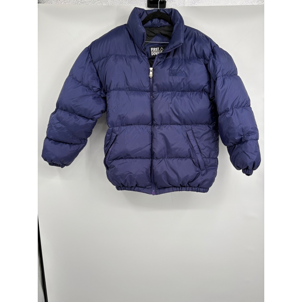 Sz S FIRST DOWN Puffer Coat Jacket Men Duck Feather REVERSIBLE NAVY BLUE/BLACK - Picture 2 of 8